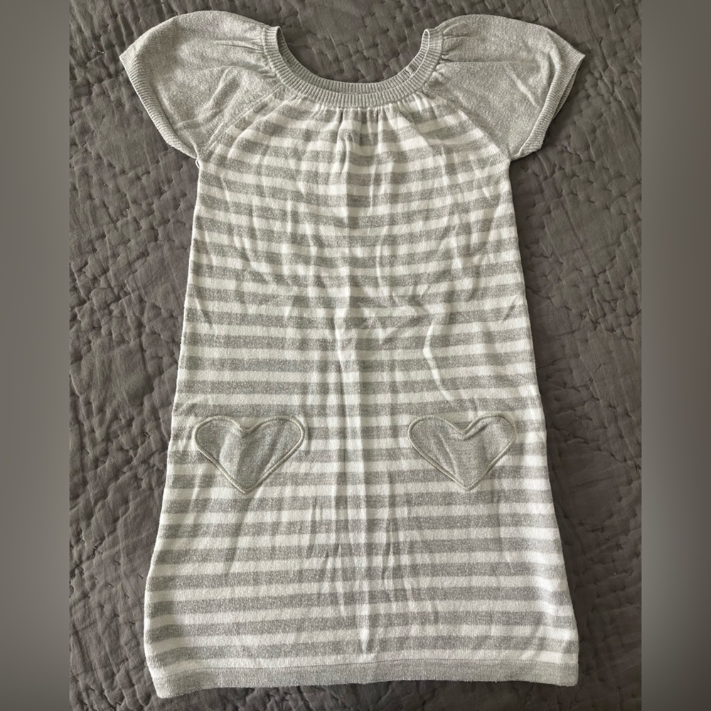 GAP Gray Striped Sweater Dress Heart Pockets Short Sleeves Cotton Viscose Sz 5